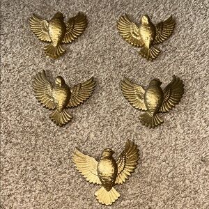 Vintage BURWOOD 80's Birds 5 French Country Wall Hanging Decor Gold Tone